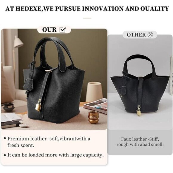 ⚡Women 02Black Trendy Genuine Leather Imported Bucket Bag Tote Top Handle Purses - Picture 2 of 6